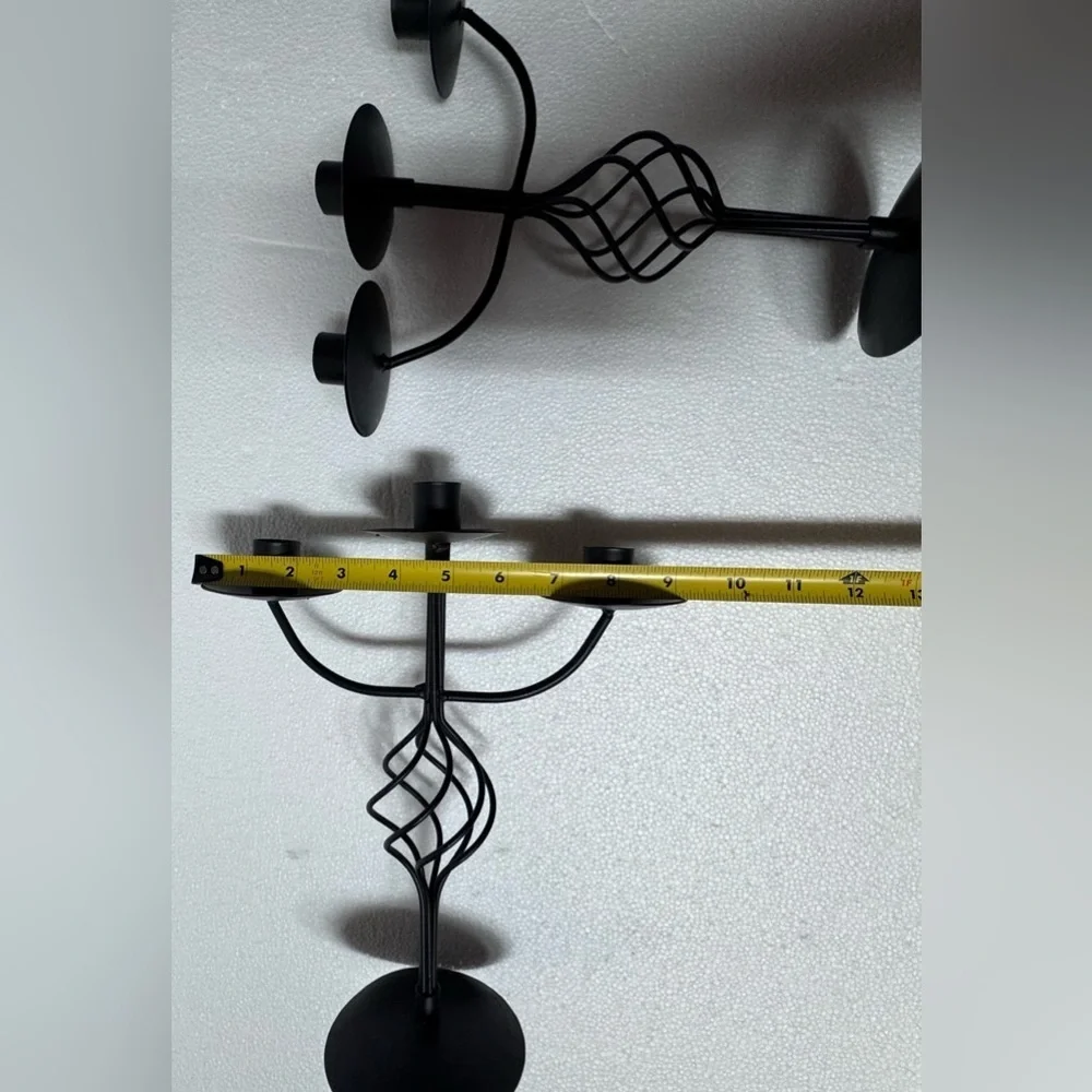 Elegant Black Metal 3-arm  Candelabra Set